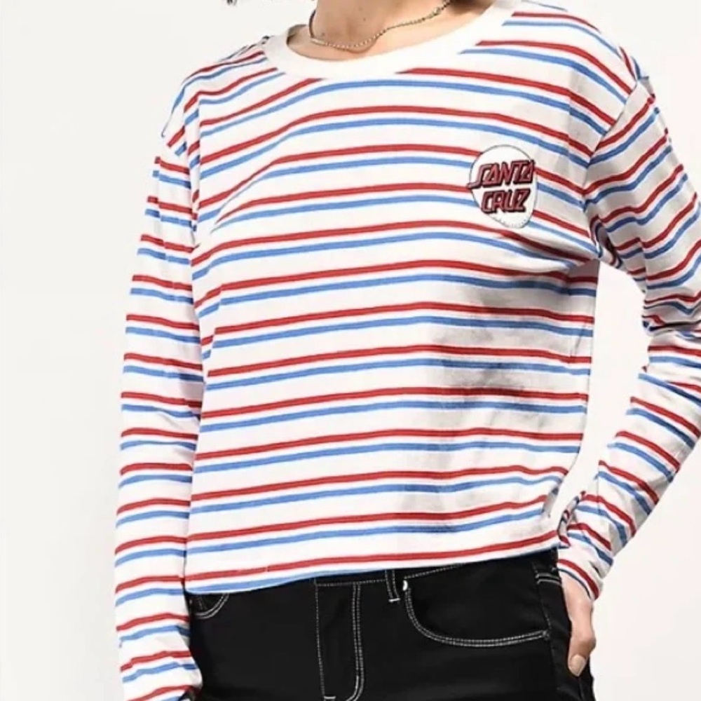 Santa Cruz White Blue and Red Striped Longsleeve